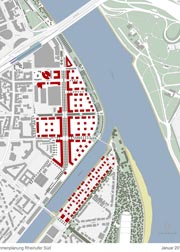 Der Rahmenplan für die Bebauung des Rheinufer Süds und der Parkinsel.